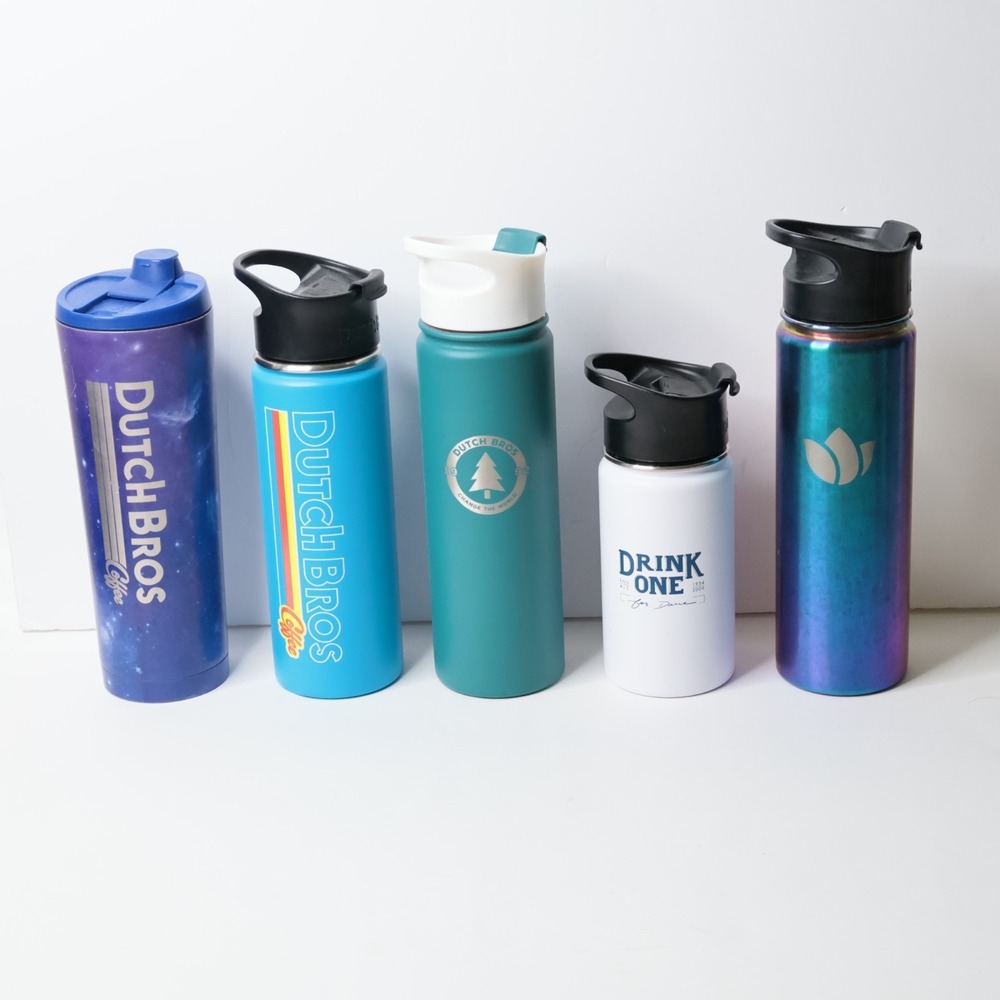 Lot of 5 DUTCH BROS Flask 28oz Coffee Hydro Water Stainless Steel Mug Cups Rare!
